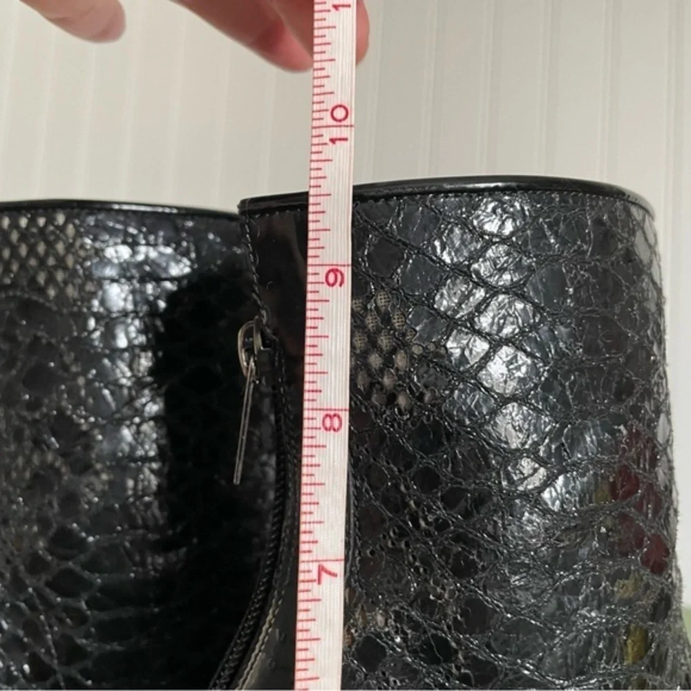Jimmy Choo Patent Lace Spike Heeled Open Toe Booties in Black Python
